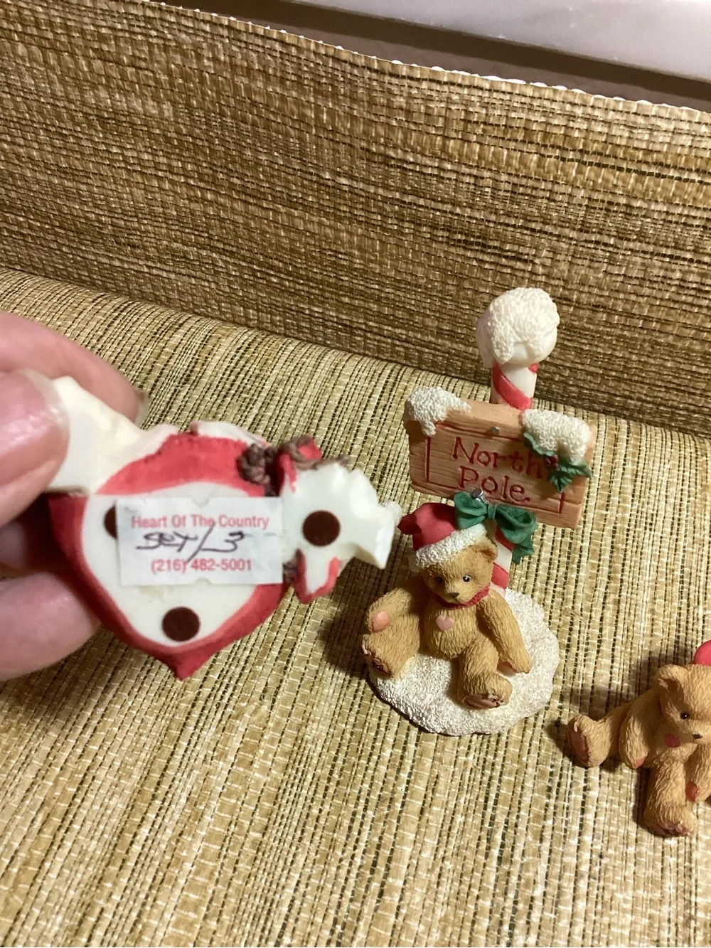 Heart of the Country Teddies Bear Ornament Set in Red and Tan -